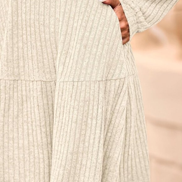 Womens Sweater Dress Knit Long Sleeve V Neck A Line Fall Mini Pockets - Picture 6 of 8